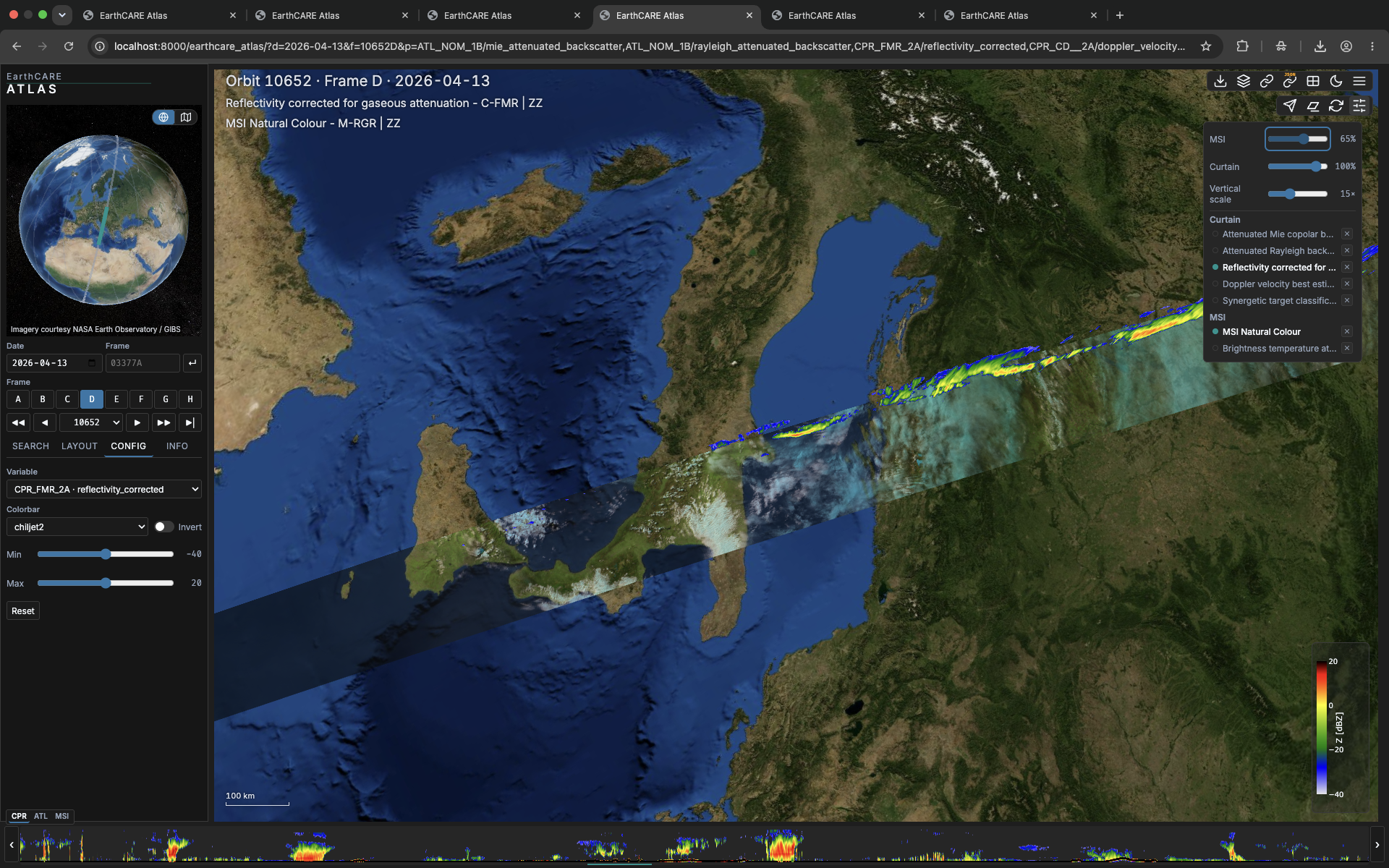 Georeferenced measurement track on the 3D globe