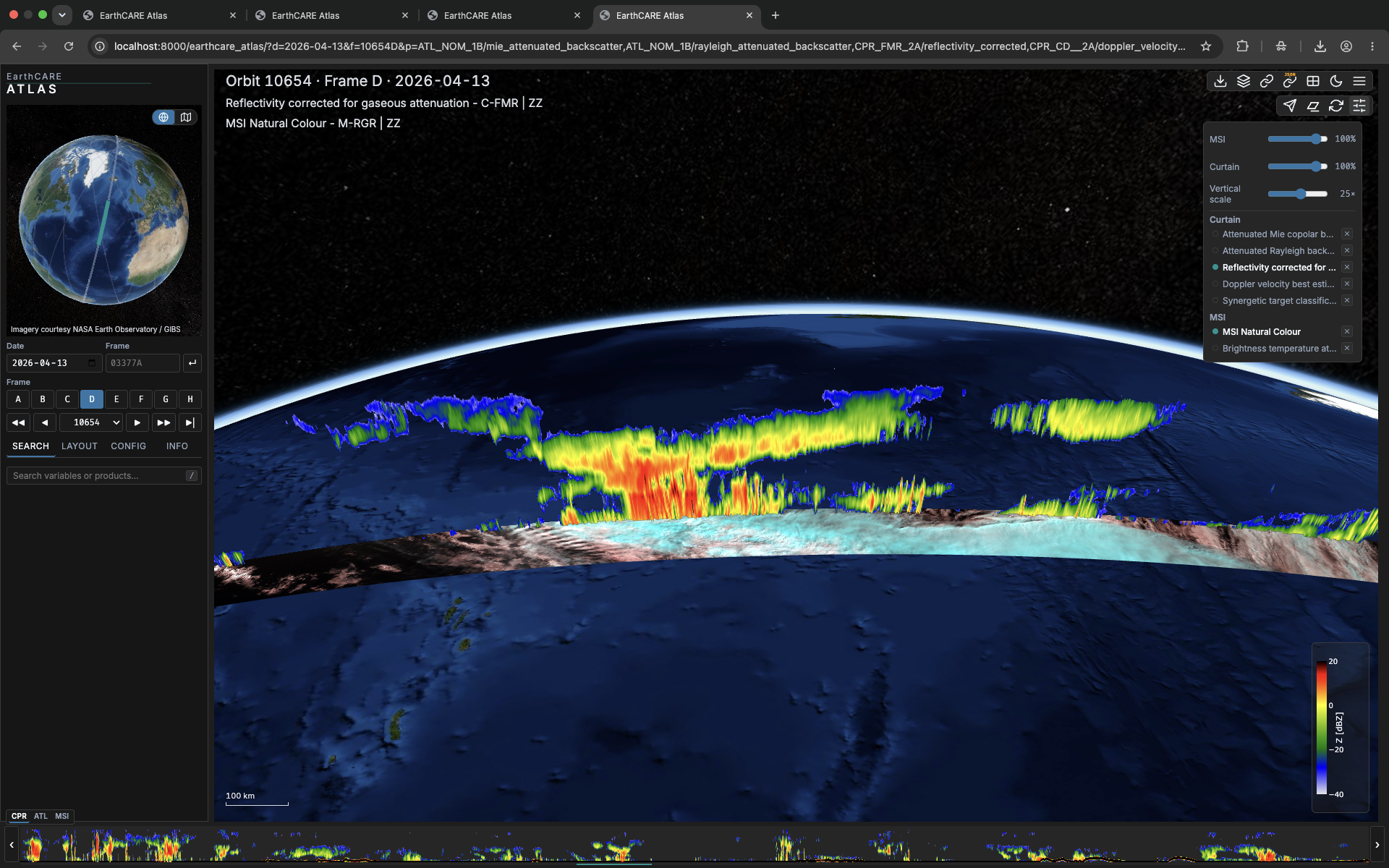 Cross-section of a mid-latitude cyclone with layered frontal cloud bands