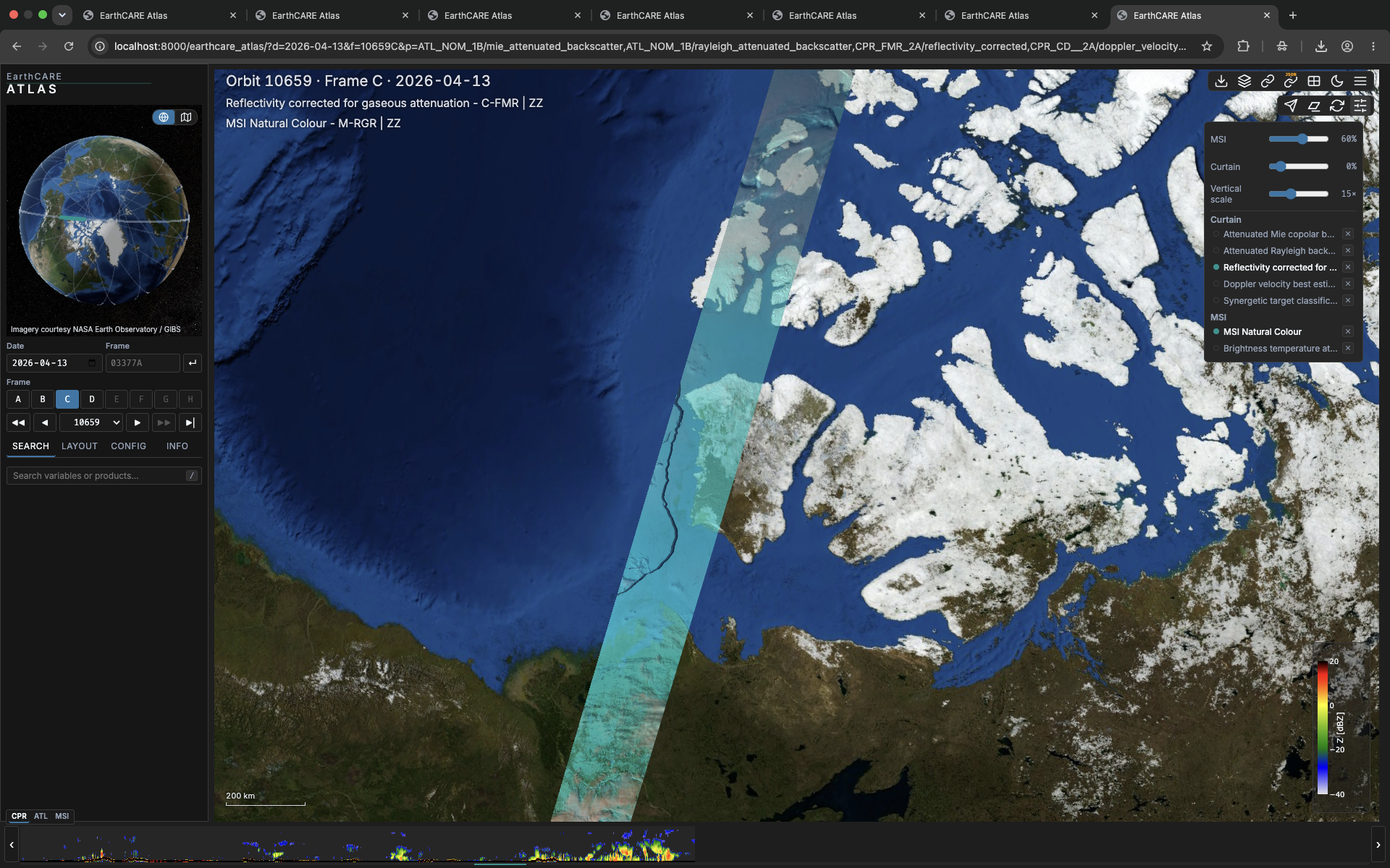 Sea ice edge crossing with cloud and precipitation profiles